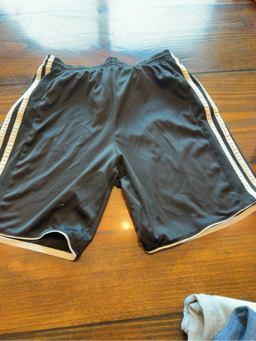adidas Black Athletic Mesh Shorts with White Side Stripes